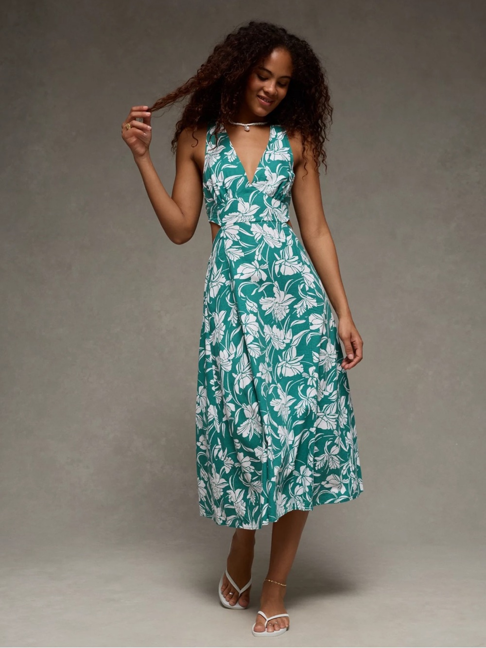 American Eagle V-Neck Cut-Out Midi Dress Size Small
